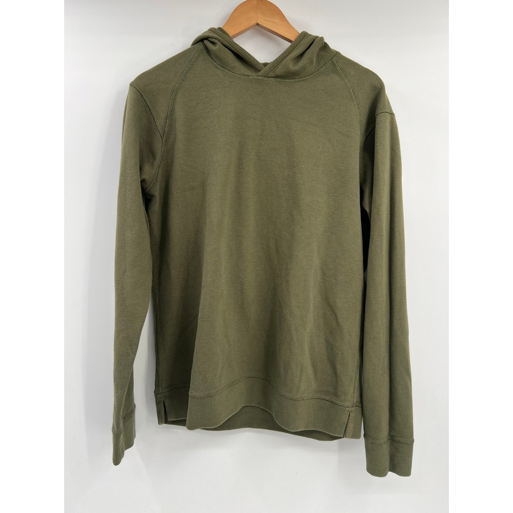Public Rec Men M Green Hoodie Waffle Knit Thermal Pullover Sweatshirt